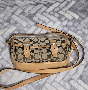 Y2K Coach Signature Mini Field Shoulder Bag Crossbody Canvas Leather